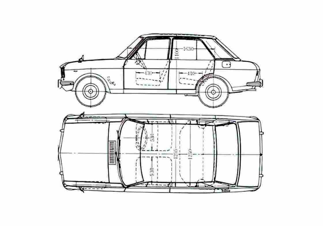 Blueprint Datsun Sunny B10 4 door Hatchback 1968 A4 Photo Print