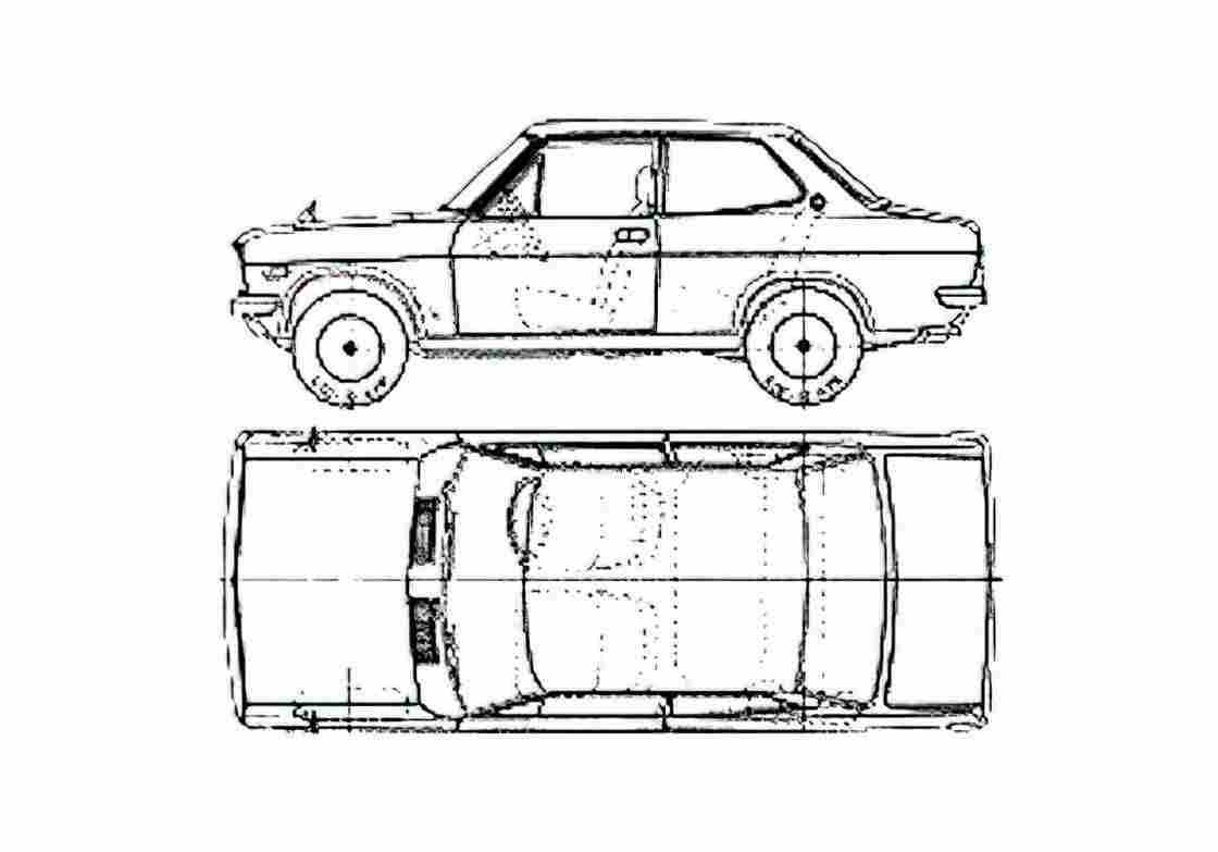 Blueprint Datsun Sunny B110 1200 4 door Hatchback 1971 A4 Photo Print