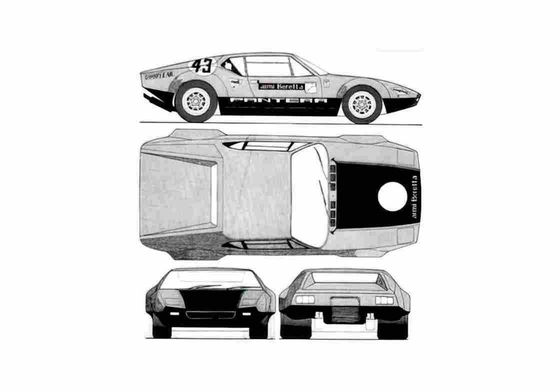 Blueprint De Tomaso Pantera Coupe 1971 A4 Photo Print