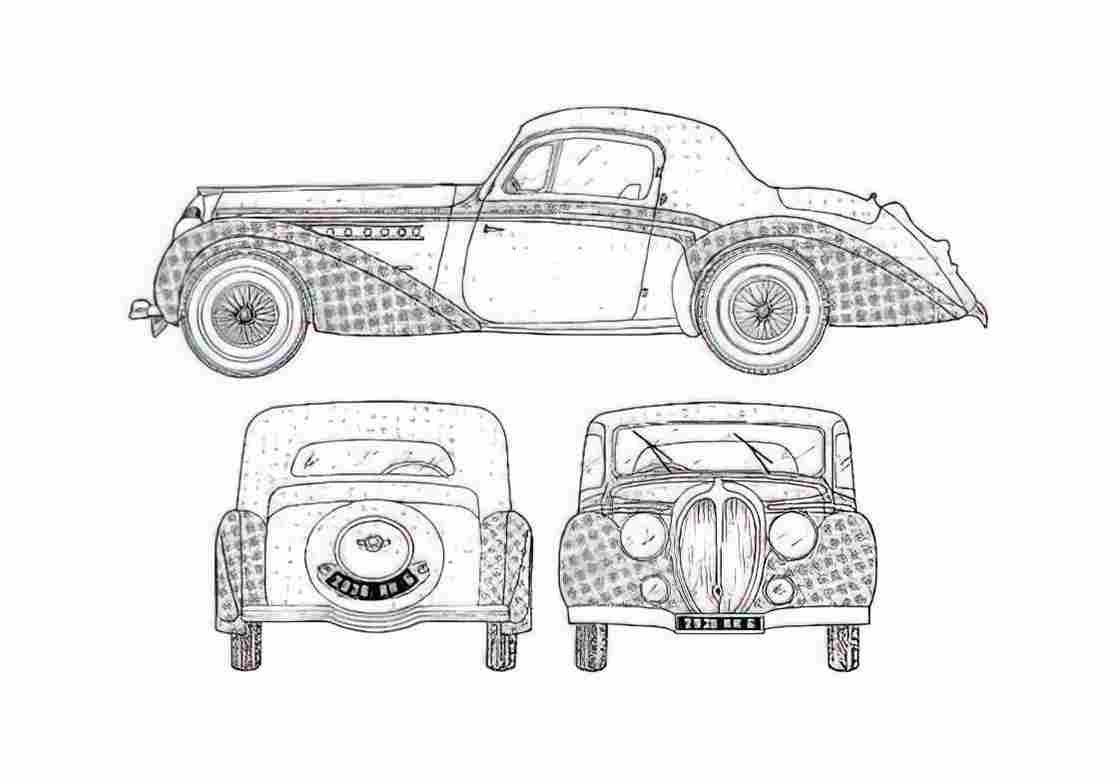 Blueprint Delahaye 135 Coupe 1935 A4 Photo Print