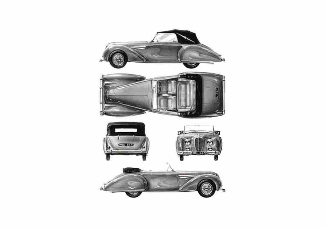 Blueprint Delahaye 135MS 3.5 litre Cabriolet 1946 A4 Photo Print