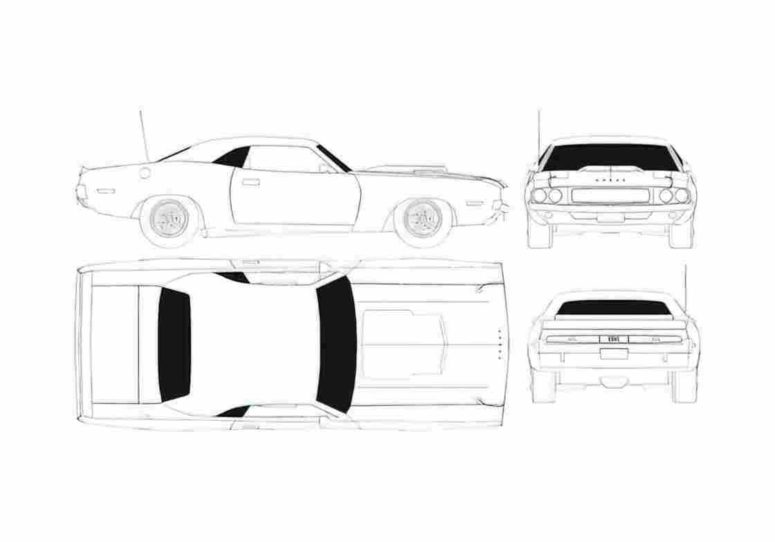 Blueprint Dodge Challanger Coupe 1966 A4 Photo Print