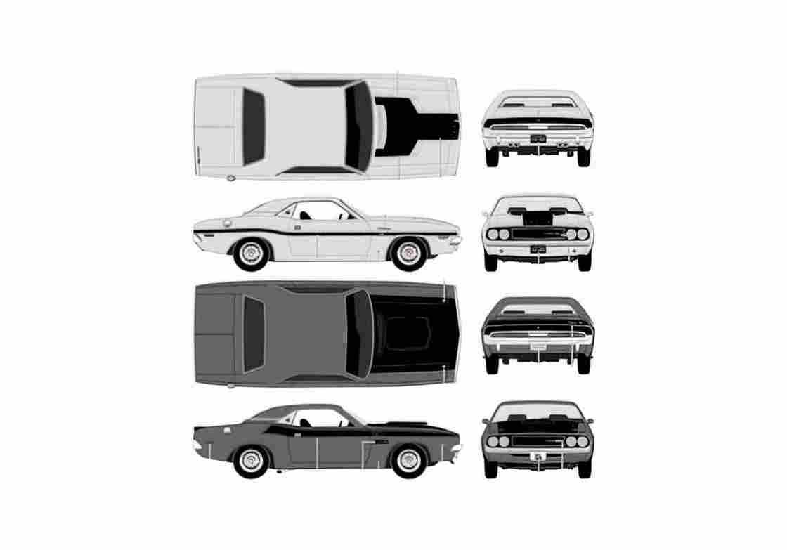 Blueprint Dodge Challenger Coupe 1970 A4 Photo Print