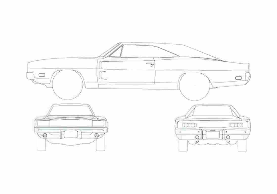 Blueprint Dodge Charger Coupe 1968 A4 Photo Print