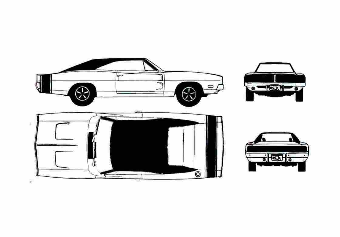 Blueprint Dodge Charger RT Targa 1969 A4 Photo Print