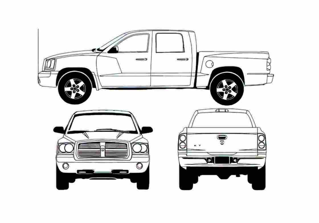 Blueprint Dodge Dakota Quad Cab Pick up 2007 A4 Photo Print