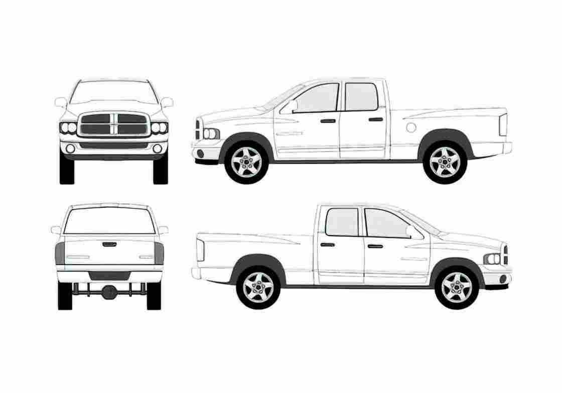 Blueprint Dodge Ram 1500 extended cab shortbox Pick up 2005 A4 Photo Print