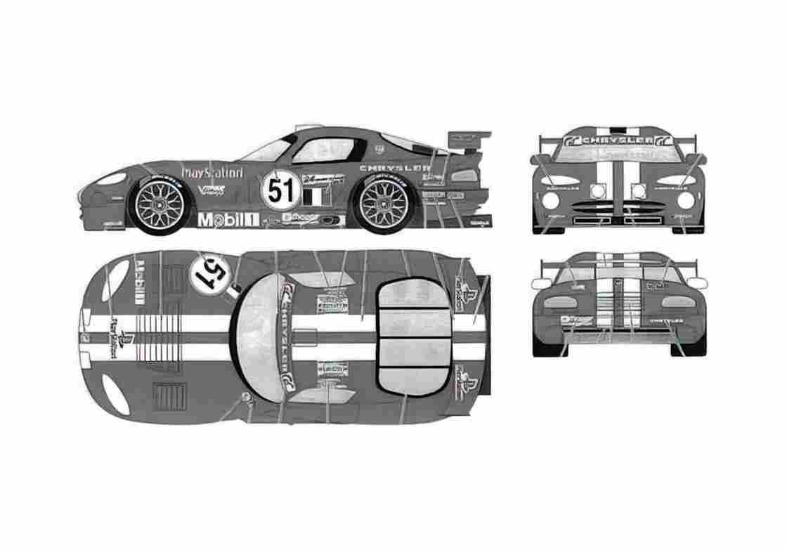 Blueprint Dodge Viper GTS R Lemans Coupe 2000 A4 Photo Print