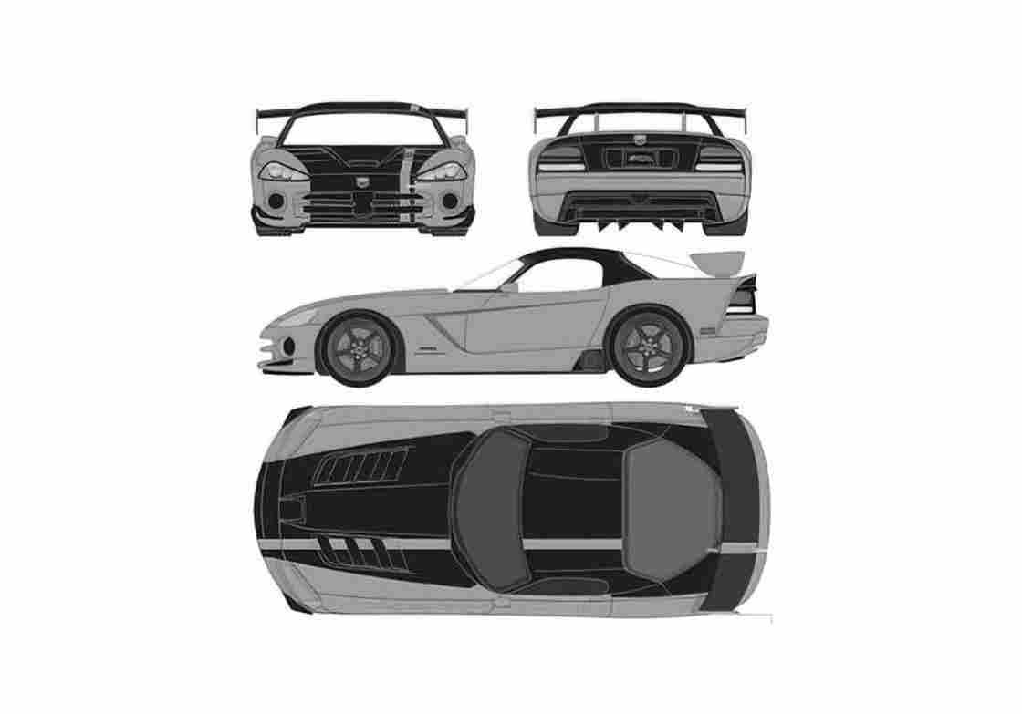 Blueprint Dodge Viper SRT10 ACR Coupe 2009 A4 Photo Print