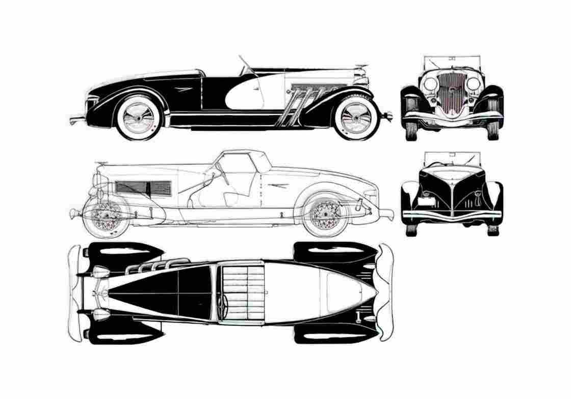 Blueprint Duesenberg Model SSJ Cabriolet 1933 A4 Photo Print
