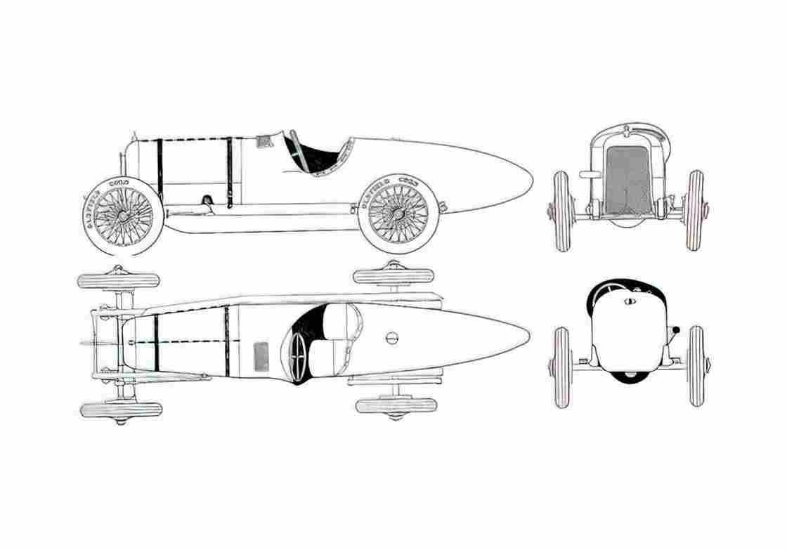 Blueprint Duesenberg gp Cabriolet 1921 A4 Photo Print
