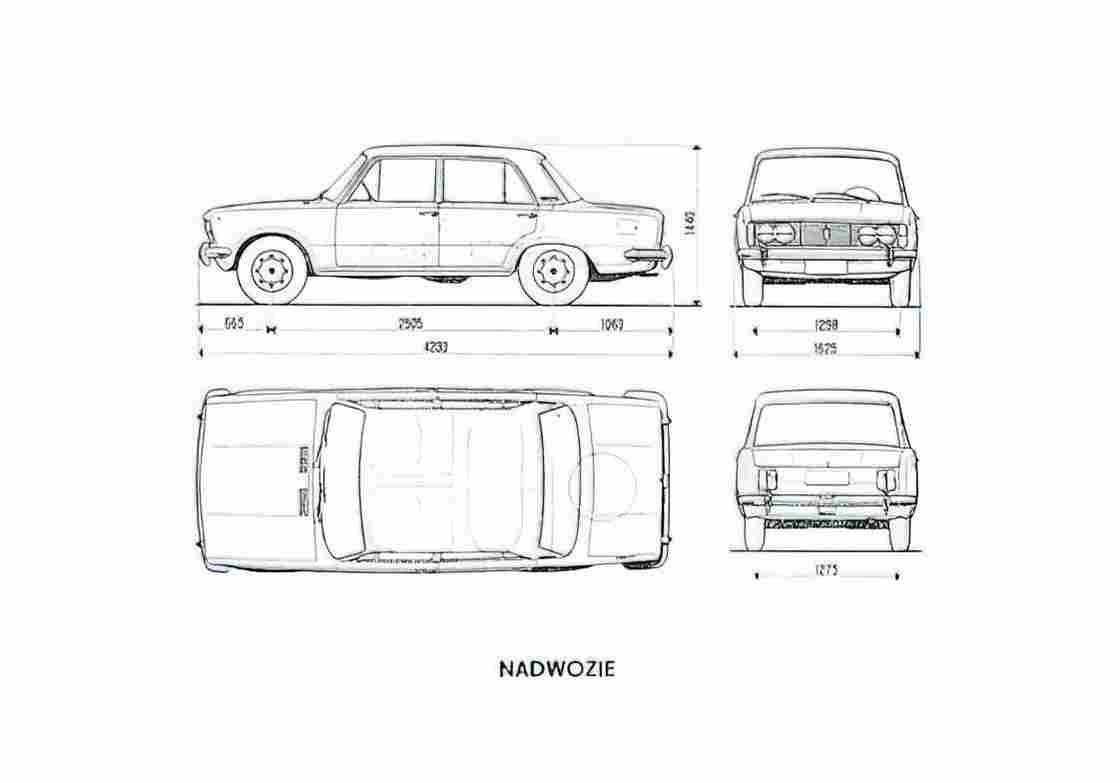 Blueprint FSO 125P Sedan 1967 A4 Photo Print