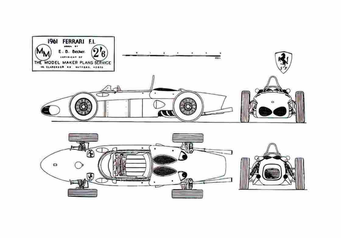 Blueprint Ferrari 156 F1 Sharknose Cabriolet 1961 A4 Photo Print