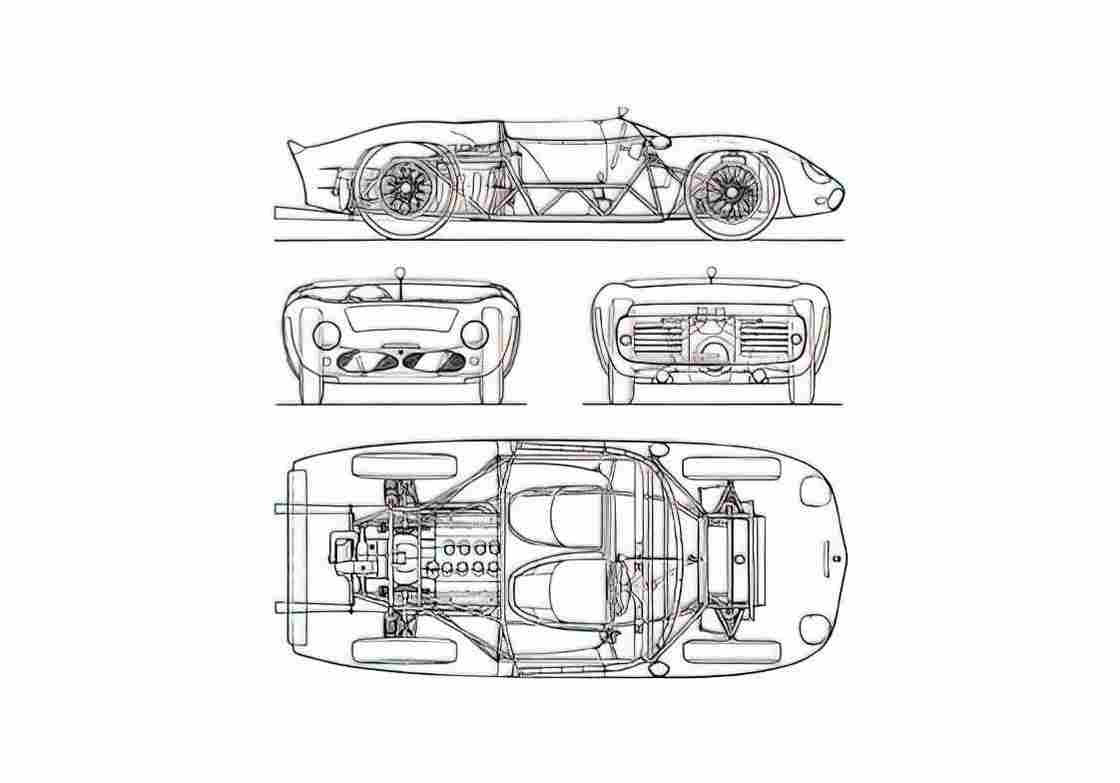 Blueprint Ferrari 196 SP Dino Cabriolet 1961 A4 Photo Print