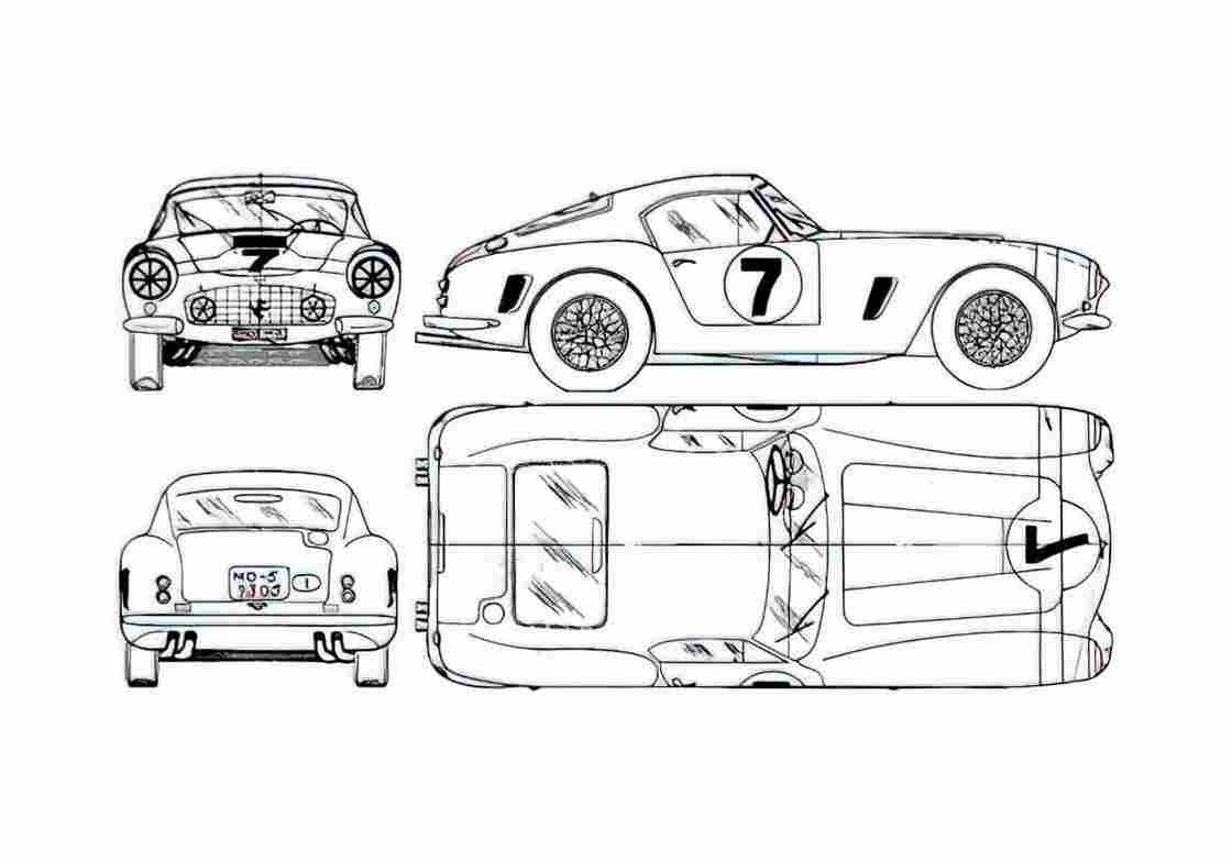 Blueprint Ferrari 250 GT SWB Berlinetta Coupe 1959 A4 Photo Print