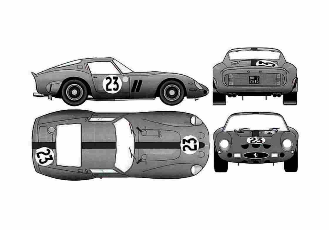 Blueprint Ferrari 250 GTO Coupe 1962 A4 Photo Print