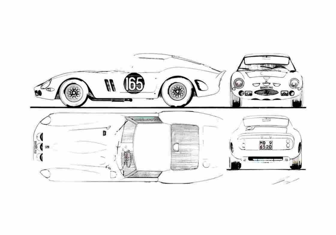 Blueprint Ferrari 250 GTO Coupe 1963 A4 Photo Print