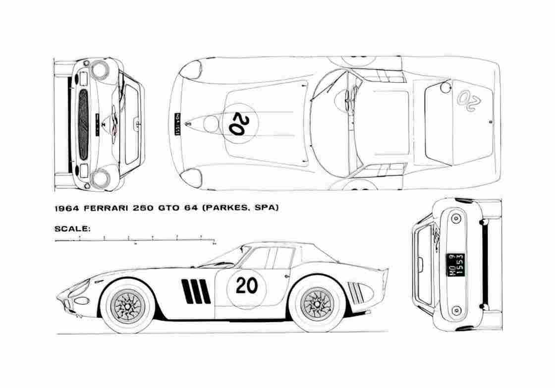 Blueprint Ferrari 250 GTO Coupe 1964 A4 Photo Print