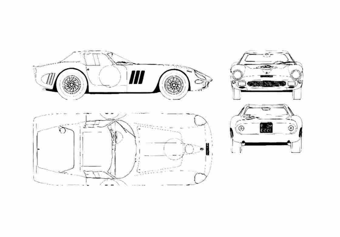 Blueprint Ferrari 250 GTO Coupe 1965 A4 Photo Print