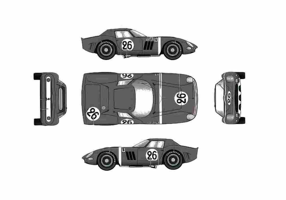 Blueprint Ferrari 250 GTO Del no. 26 Coupe 1964 A4 Photo Print