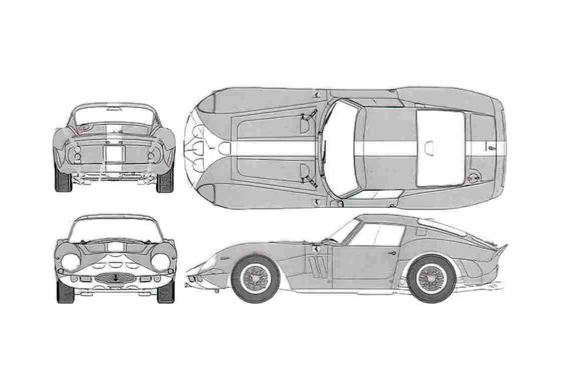 Blueprint Ferrari 250 GTO GT Coupe 1962 A4 Photo Print