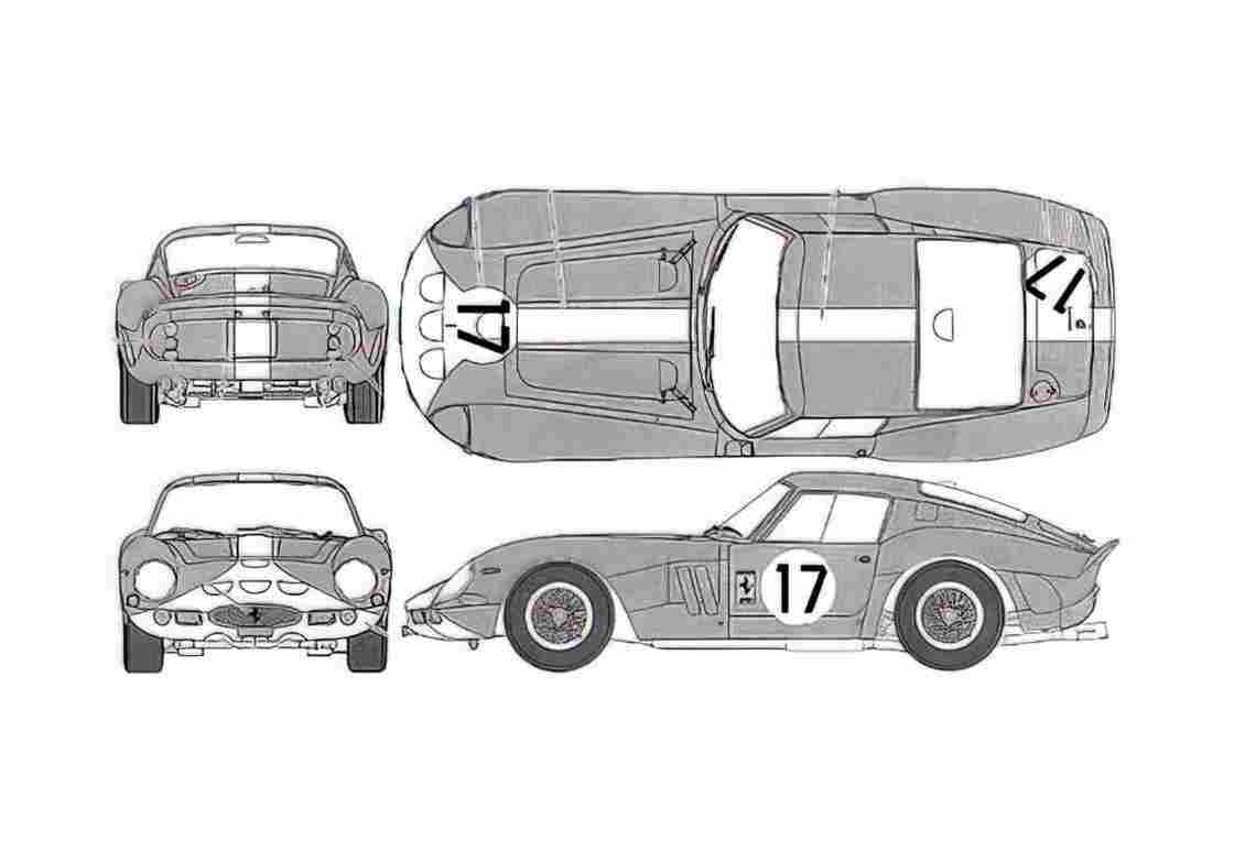 Blueprint Ferrari 250 GTO Le Mans 24 h Coupe 1962 A4 Photo Print