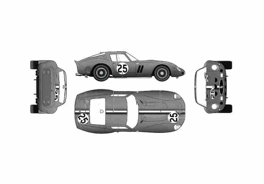 Blueprint Ferrari 250 GTO Version A Coupe 1962 A4 Photo Print