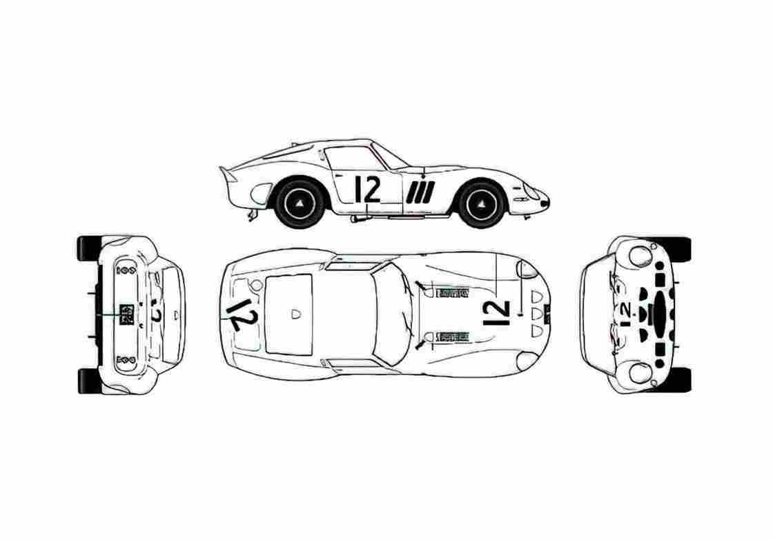 Blueprint Ferrari 250 GTO Version F Coupe 1962 A4 Photo Print