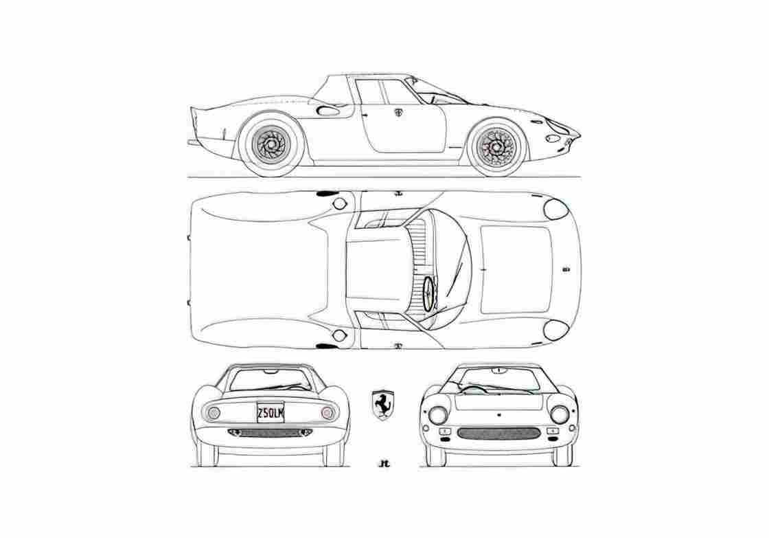 Blueprint Ferrari 250 LM Berlinetta Coupe 1964 A4 Photo Print