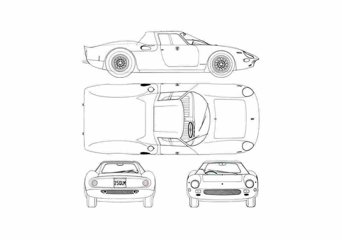 Blueprint Ferrari 250 LM Berlinetta Le Mans Coupe 1964 A4 Photo Print