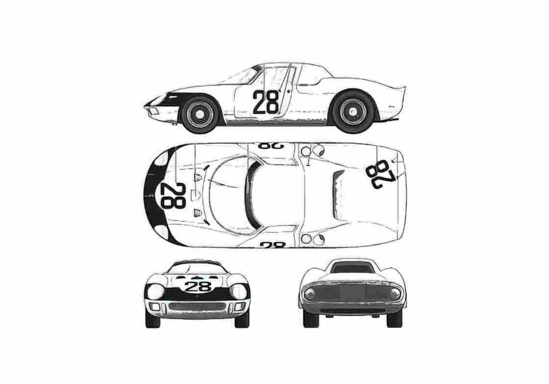 Blueprint Ferrari 250 LM Version C Coupe 1964 A4 Photo Print