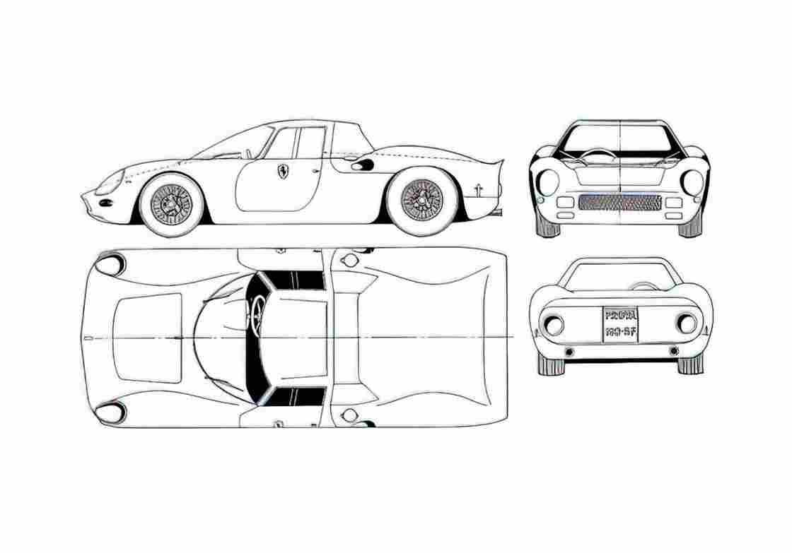 Blueprint Ferrari 250 LMB Berlinetta Coupe 1964 A4 Photo Print