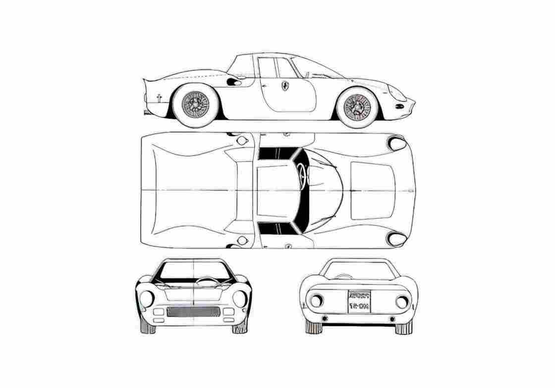 Blueprint Ferrari 250 LMB Berlinetta Le Mans Coupe 1964 A4 Photo Print