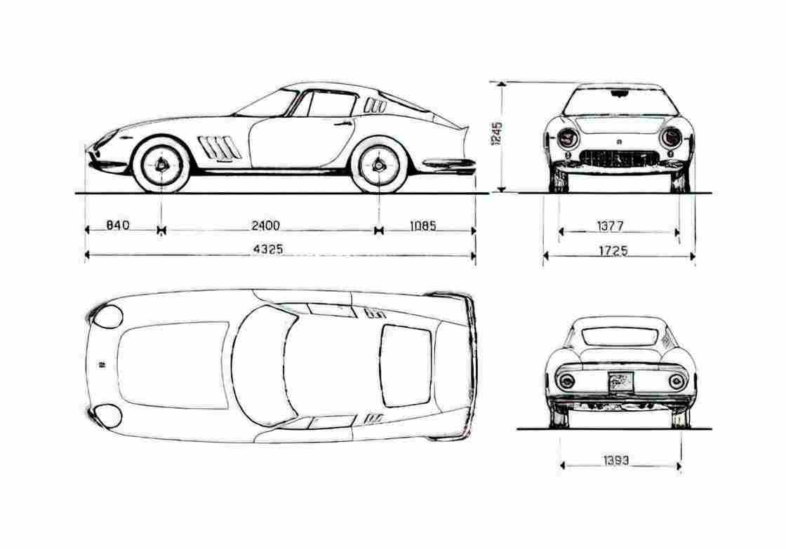 Blueprint Ferrari 275 GTB Coupe 1965 A4 Photo Print