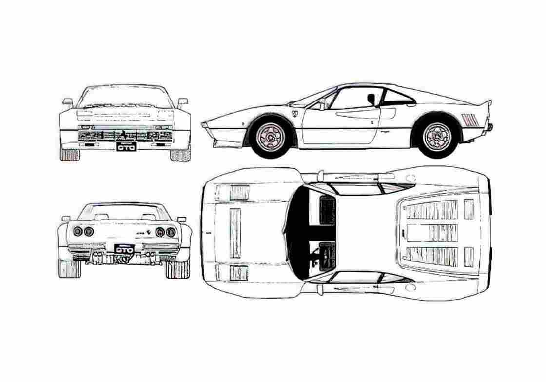 Blueprint Ferrari 288 GTO Coupe 1984 A4 Photo Print