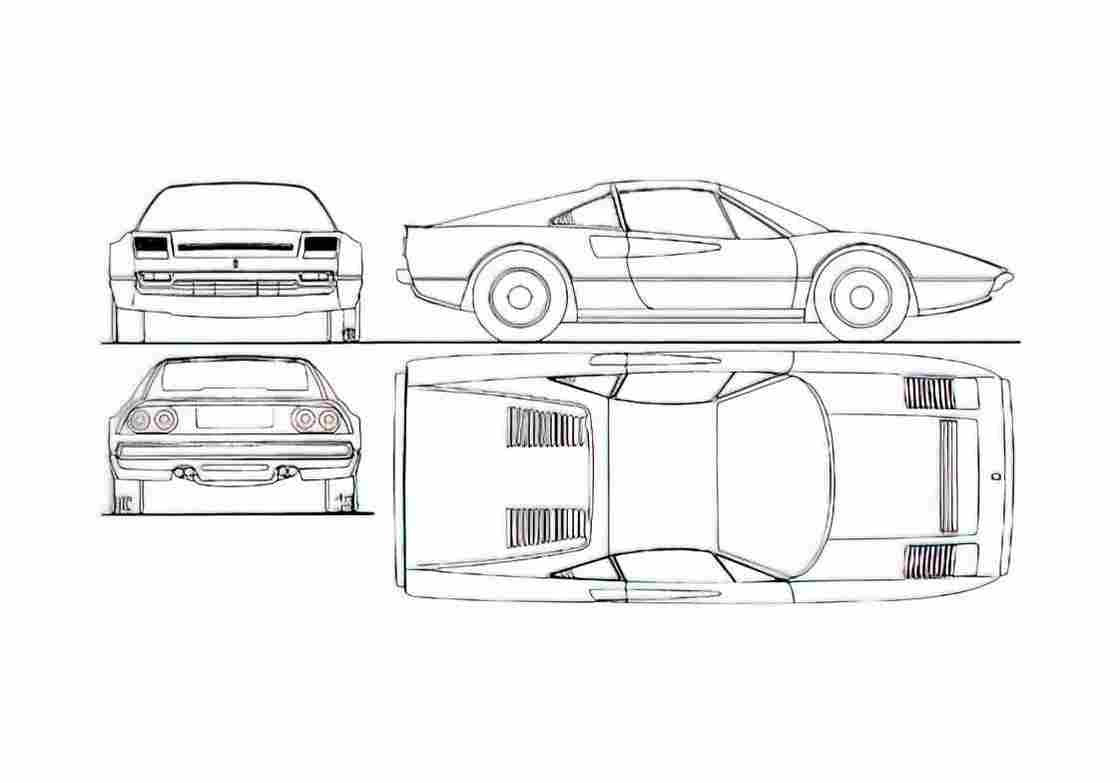 Blueprint Ferrari 308 GTB Coupe 1983 A4 Photo Print