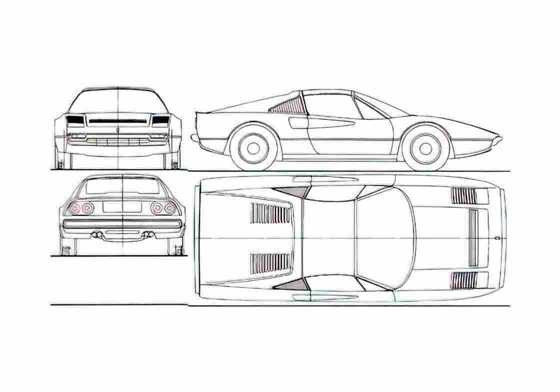Blueprint Ferrari 308 GTS Targa 1983 A4 Photo Print