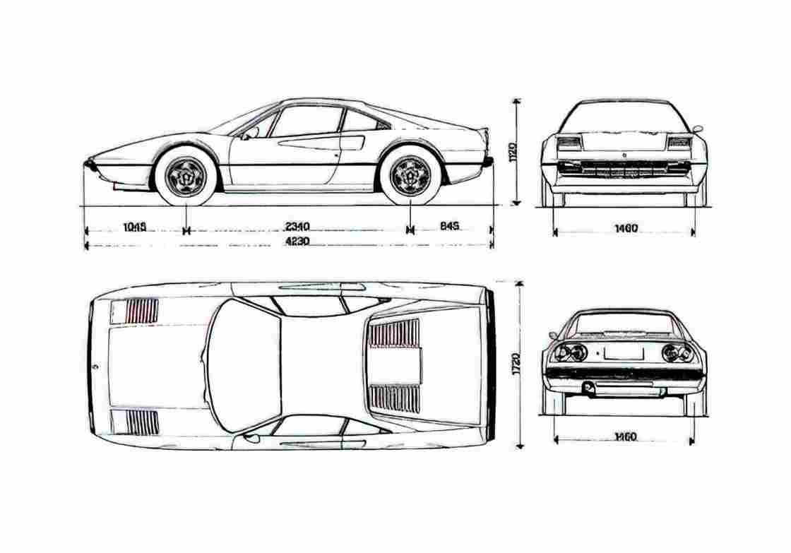 Blueprint Ferrari 308 QV Coupe 1981 A4 Photo Print