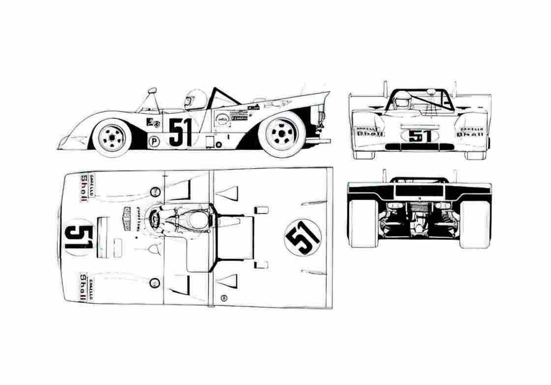 Blueprint Ferrari 312 B Cabriolet 1970 A4 Photo Print