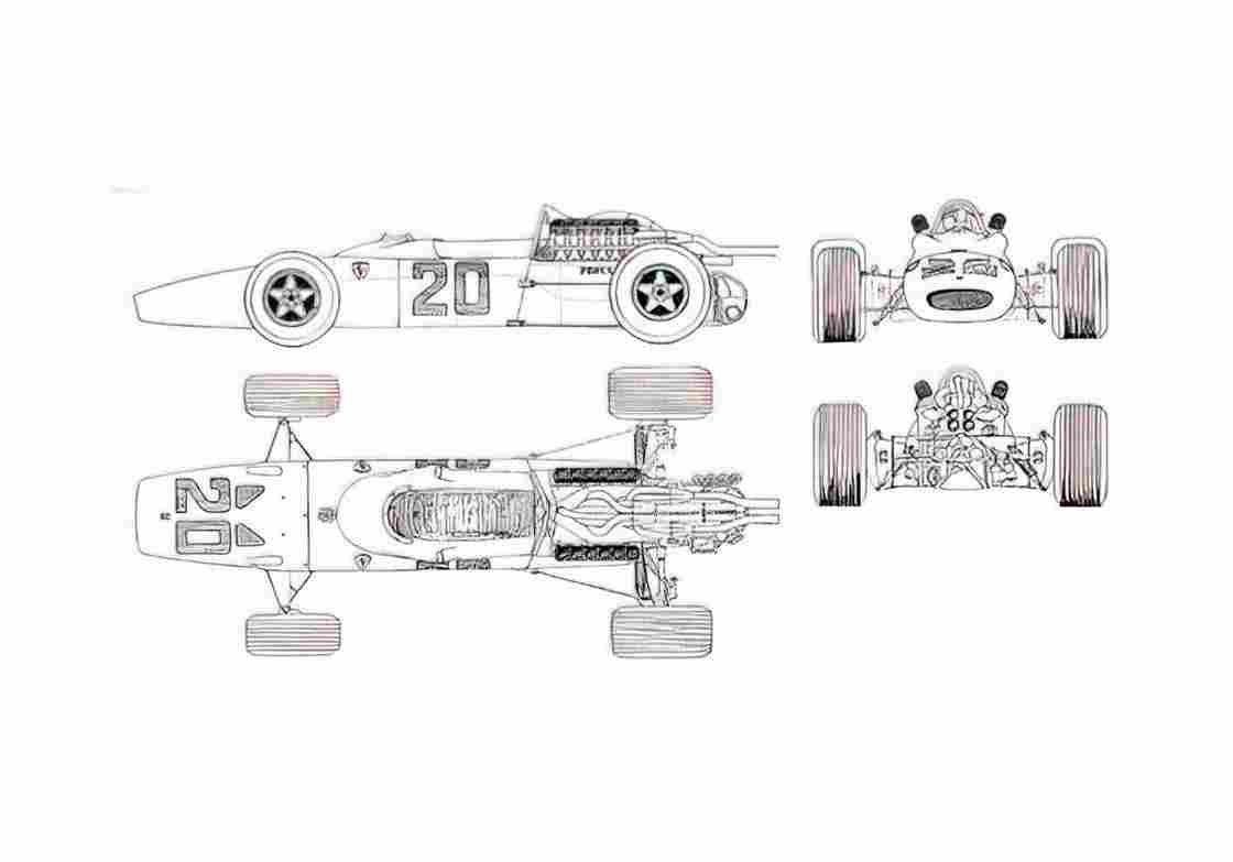 Blueprint Ferrari 312 F1 Cabriolet 1967 A4 Photo Print