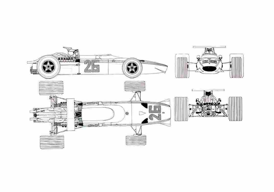 Blueprint Ferrari 312 F1 GP Cabriolet 1968 A4 Photo Print