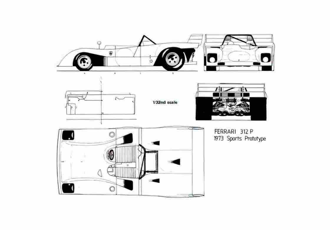 Blueprint Ferrari 312 PB Cabriolet 1971 A4 Photo Print