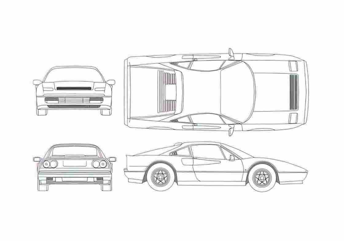 Blueprint Ferrari 328 GTB Coupe 1985 A4 Photo Print