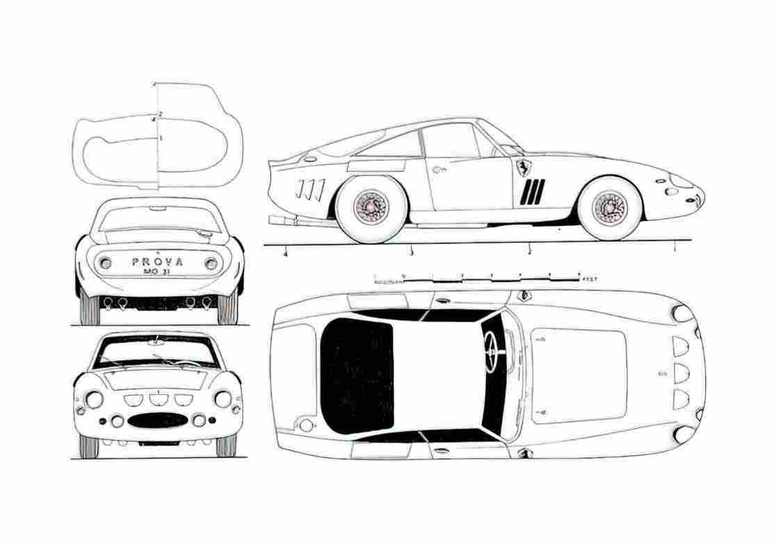 Blueprint Ferrari 330 LMB Coupe 1963 A4 Photo Print