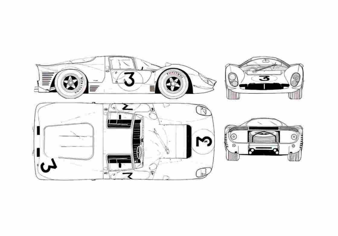 Blueprint Ferrari 330 P4 Targa 1967 A4 Photo Print