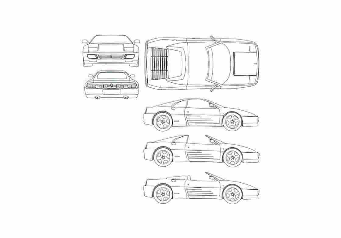 Blueprint Ferrari 348 GTB Coupe 1993 A4 Photo Print