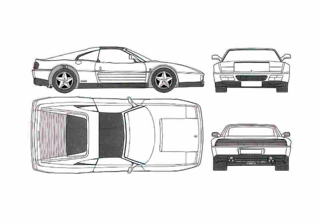 Blueprint Ferrari 348 TS Targa 1989 A4 Photo Print