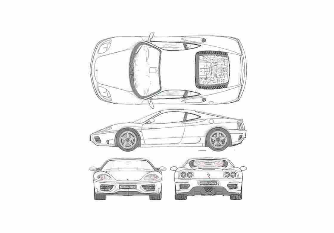Blueprint Ferrari 360 Modena Coupe 1999 A4 Photo Print
