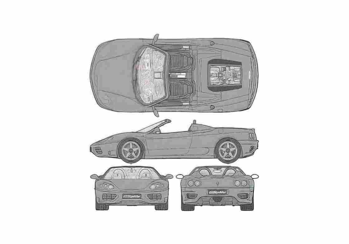 Blueprint Ferrari 360 Spider Cabriolet 2000 A4 Photo Print