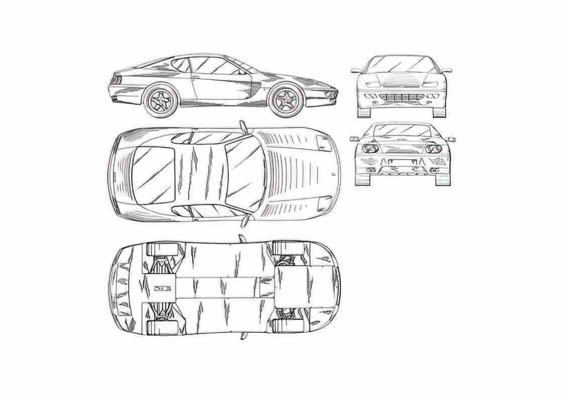 Blueprint Ferrari 456 GT Coupe 1996 A4 Photo Print